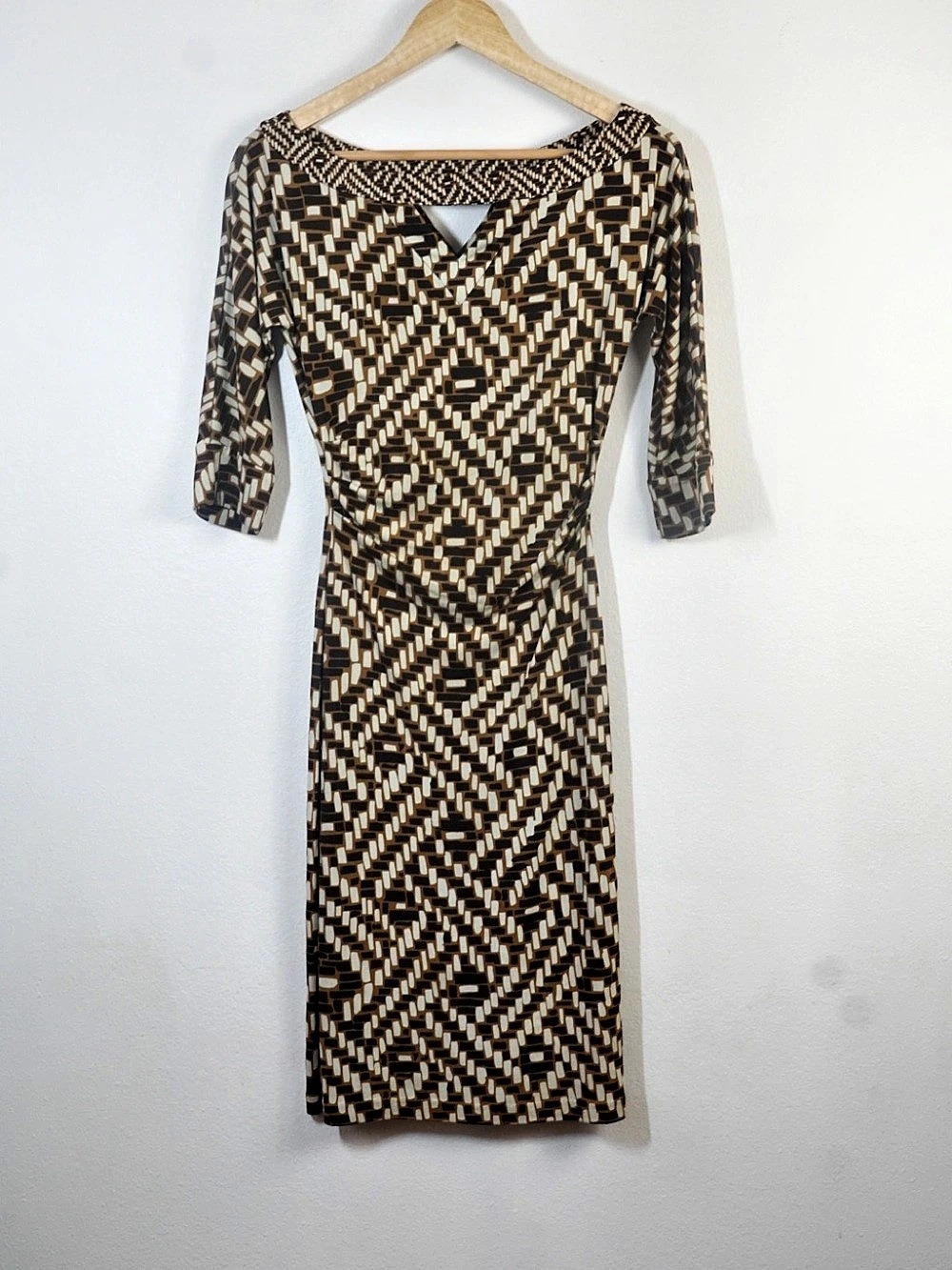 70s Mod Geometric Silk Midi Dress Diane von Furstenberg DVF Size 0